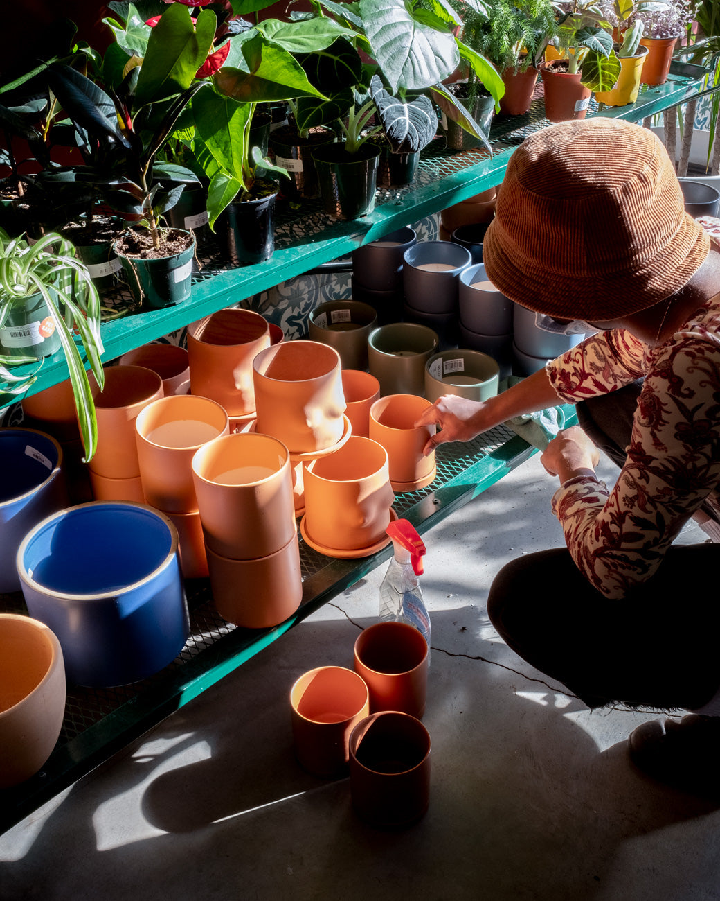 Glazed and unglazed terra cotta pottery at Tula Plants & Design in Brooklyn NY.